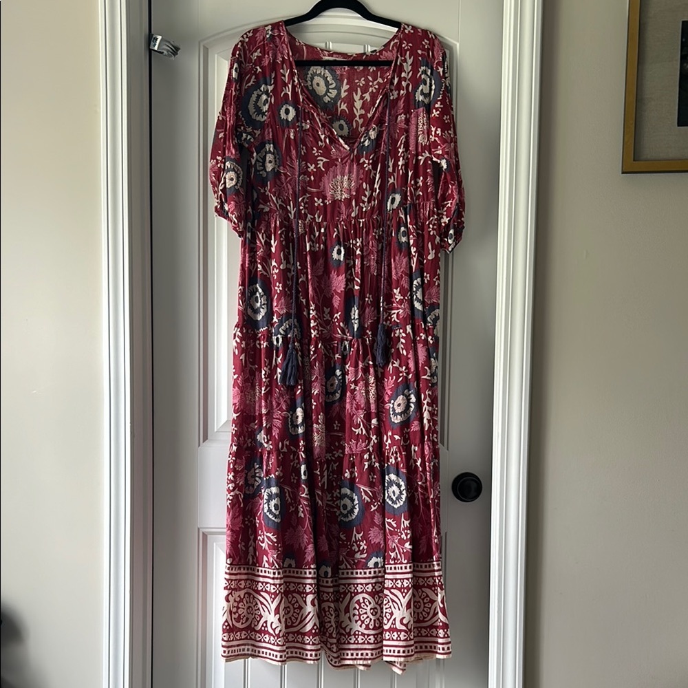 NATURAL LIFE Burgundy Floral Maxi Dress Size XS